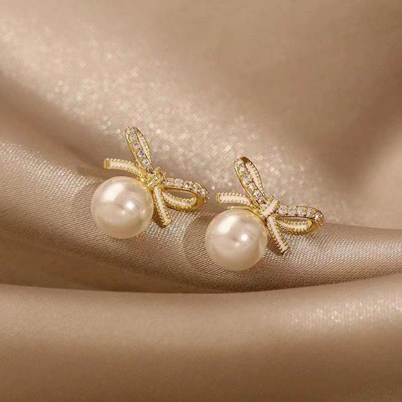 Bow pearl earrings - Picture 2 of 3